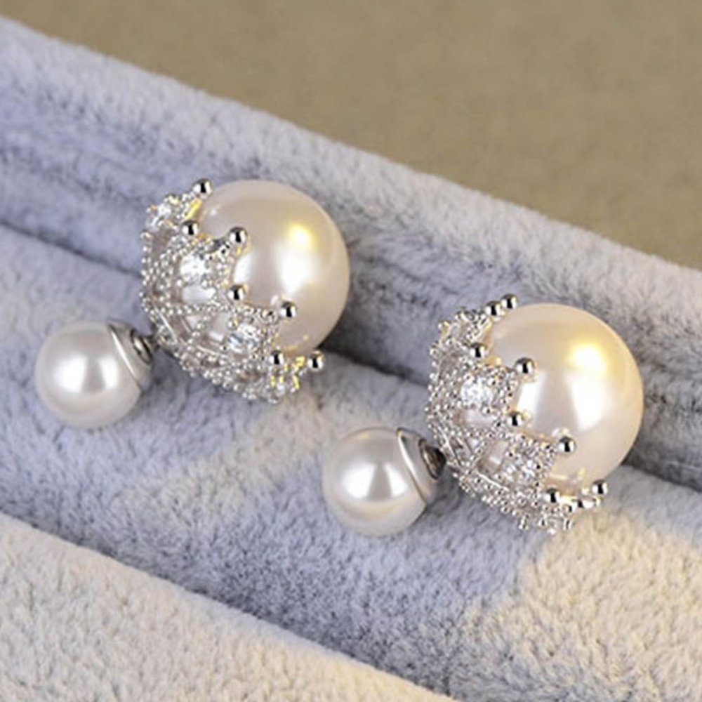 NEW 925 Sterling Silver Diamond Pearl Earrings A